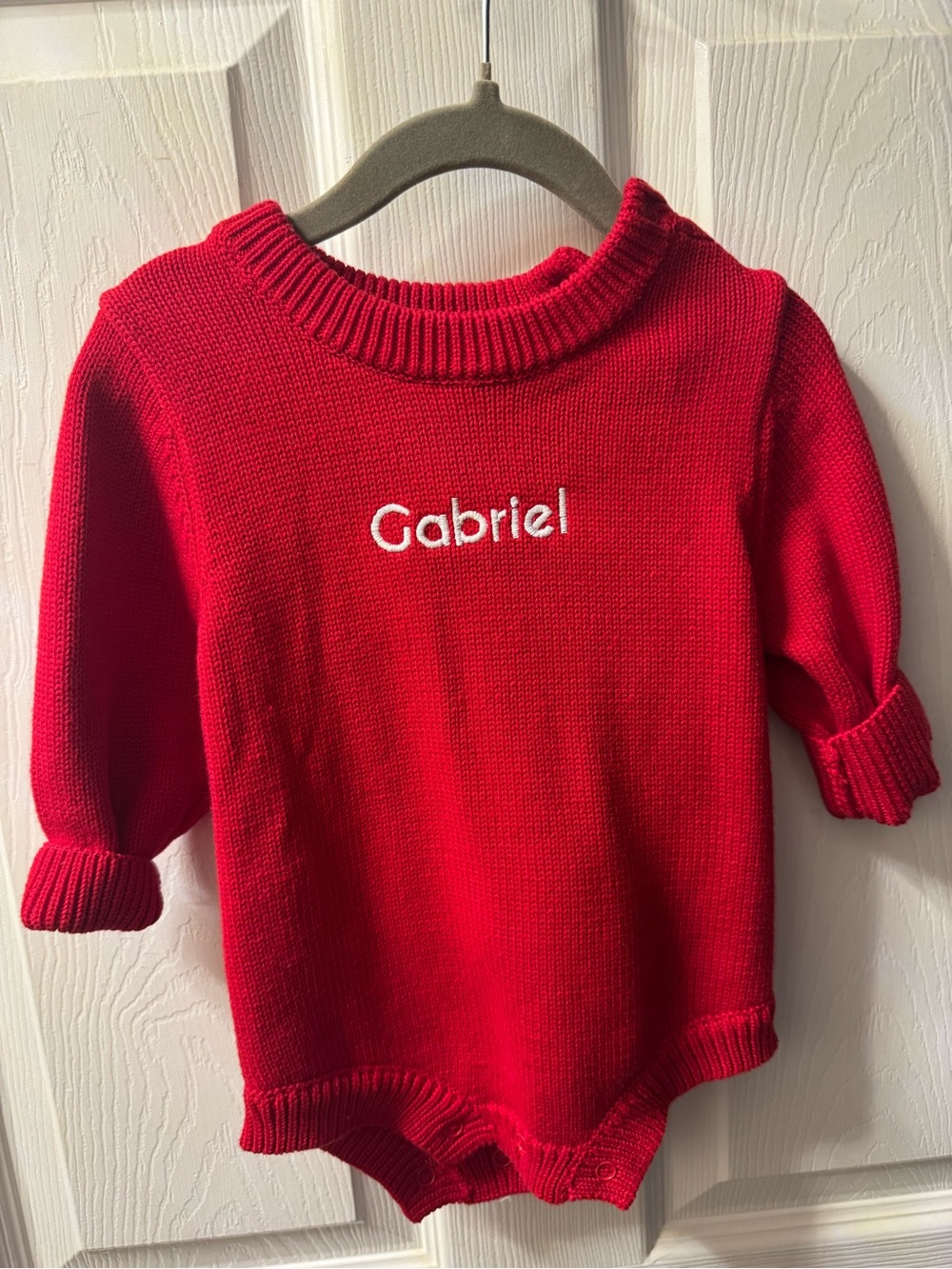 Caden Lane Red Knit Crewneck Baby Sweater Romper